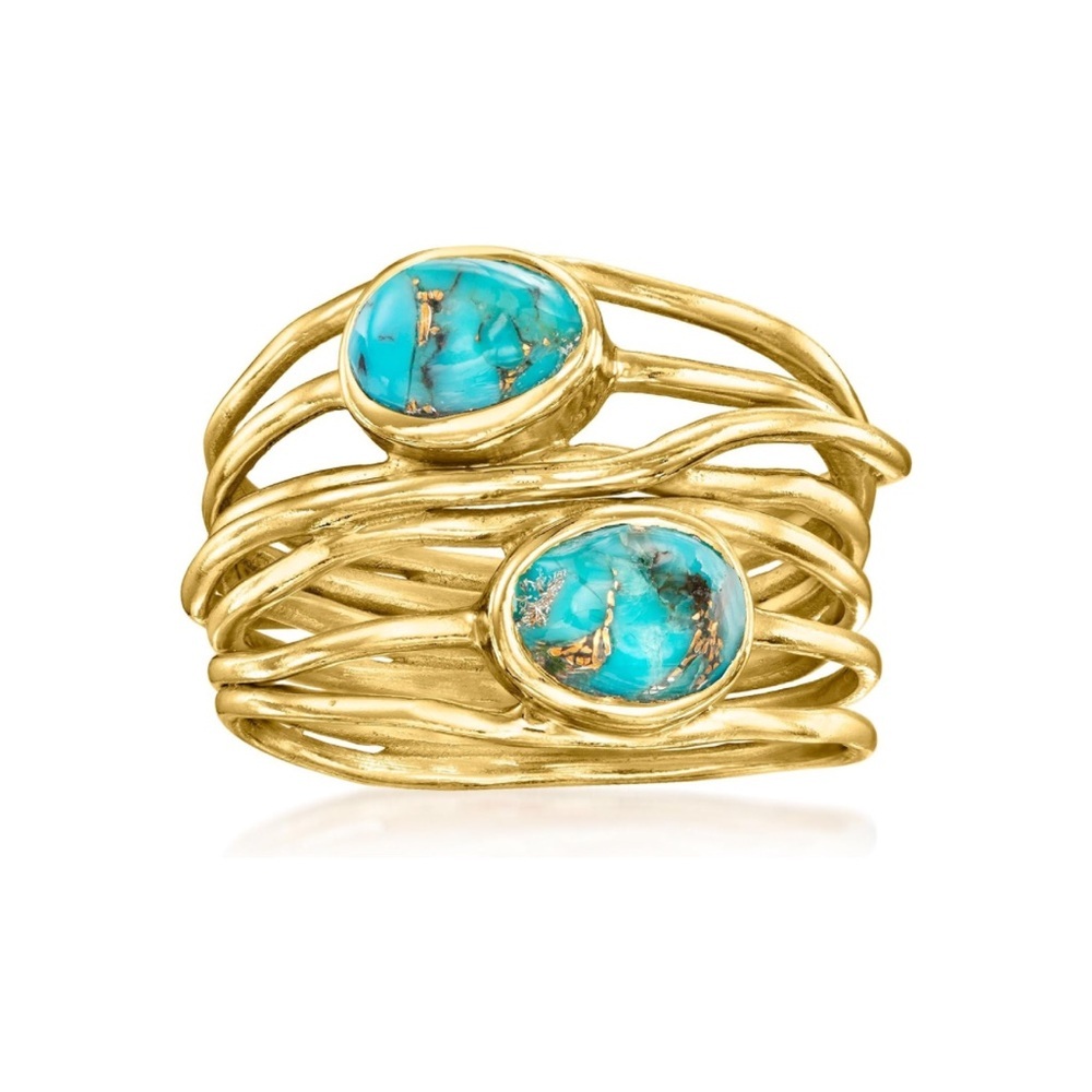 18k Precious Gemstone Turquoise Emerald Sapphire Wire Wrap Ring